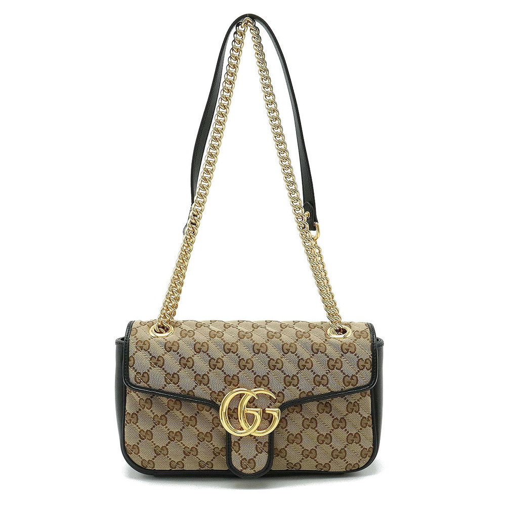 Gucci GG Marmont Shoulder Bag Chain Strap Quilted Canvas Beige Brown Cream Black